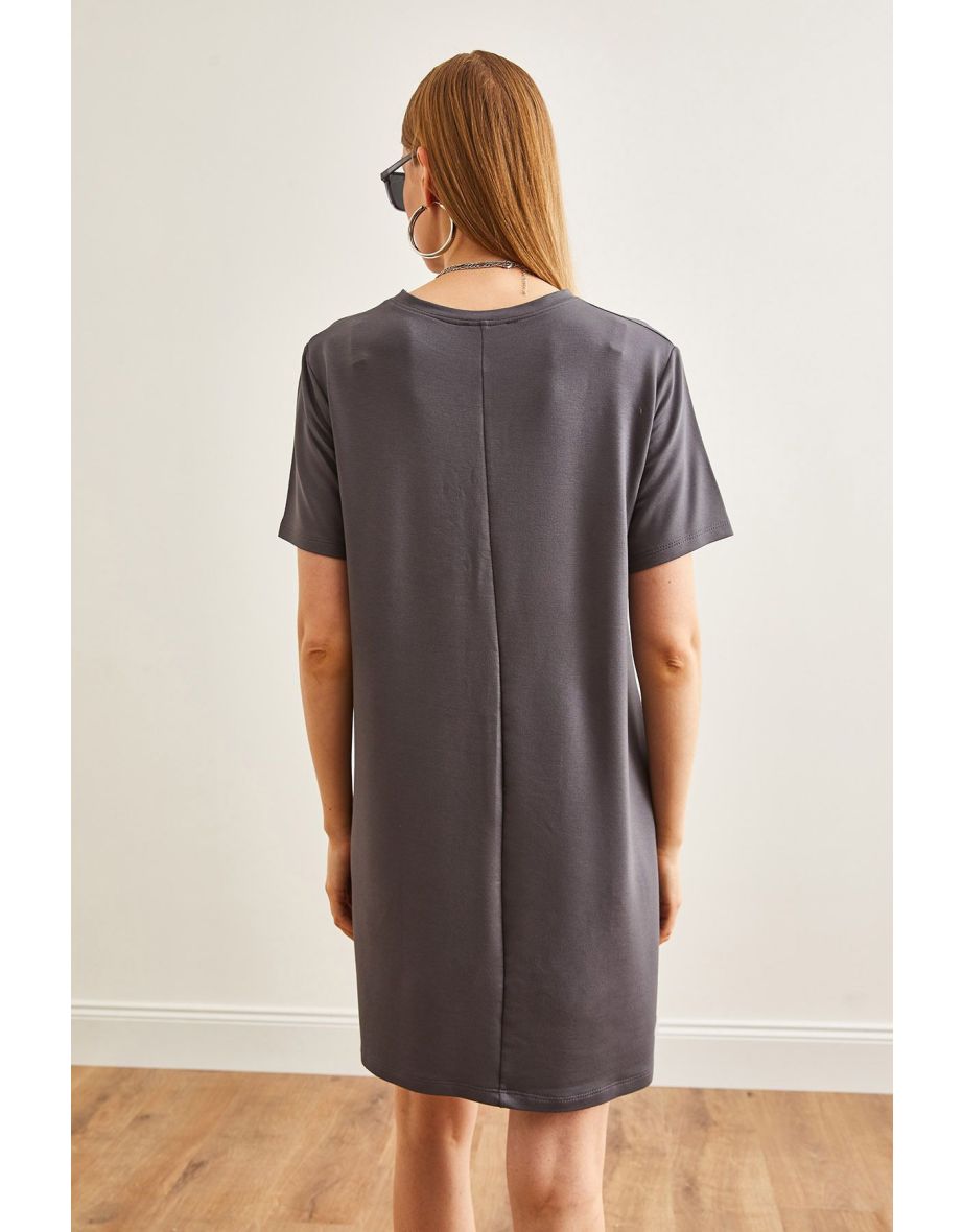 Women's Smoked Front Stitched Soft Textured Mini Dress - 4