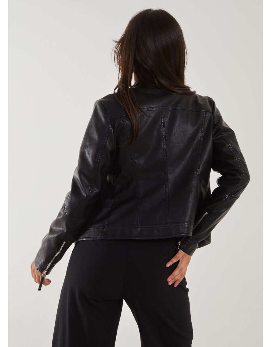 Faux PU Leather Biker Jacket - 3