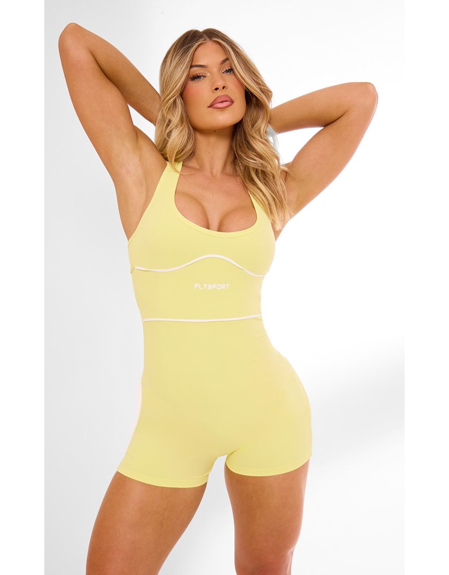 Lemon Plt Sport Sculpt Halter Neck Strappy Back Unitard