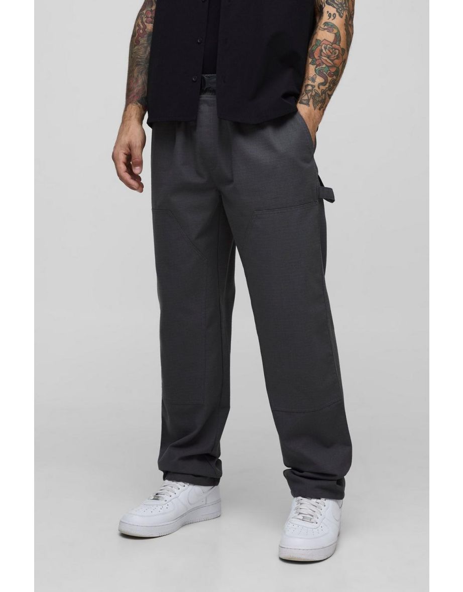 Elasticated Waist Ripstop Straight Fit Carpenter Buckle Trousers - grey