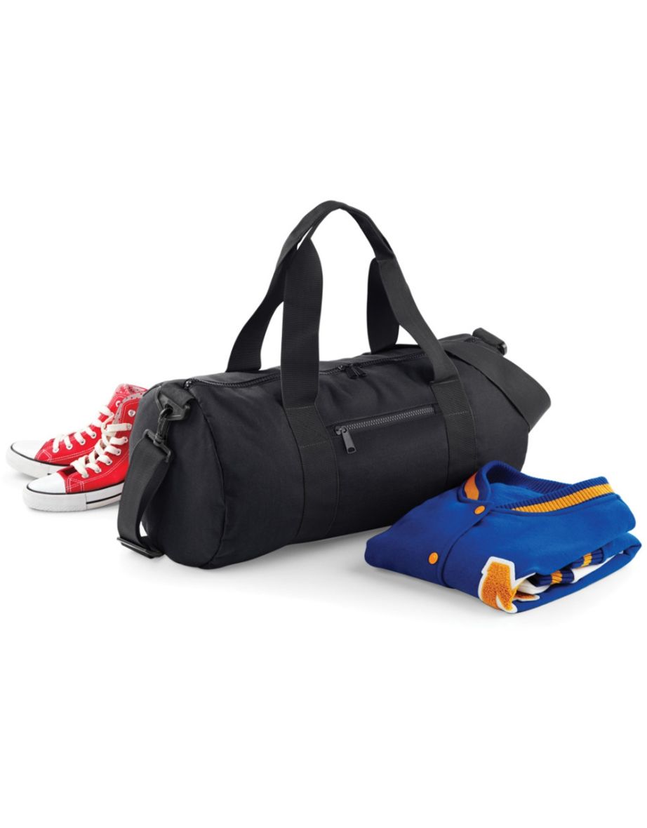 Bagbase Plain Varsity Barrel / Duffle Bag (20 Litres) - Black/Black - 3