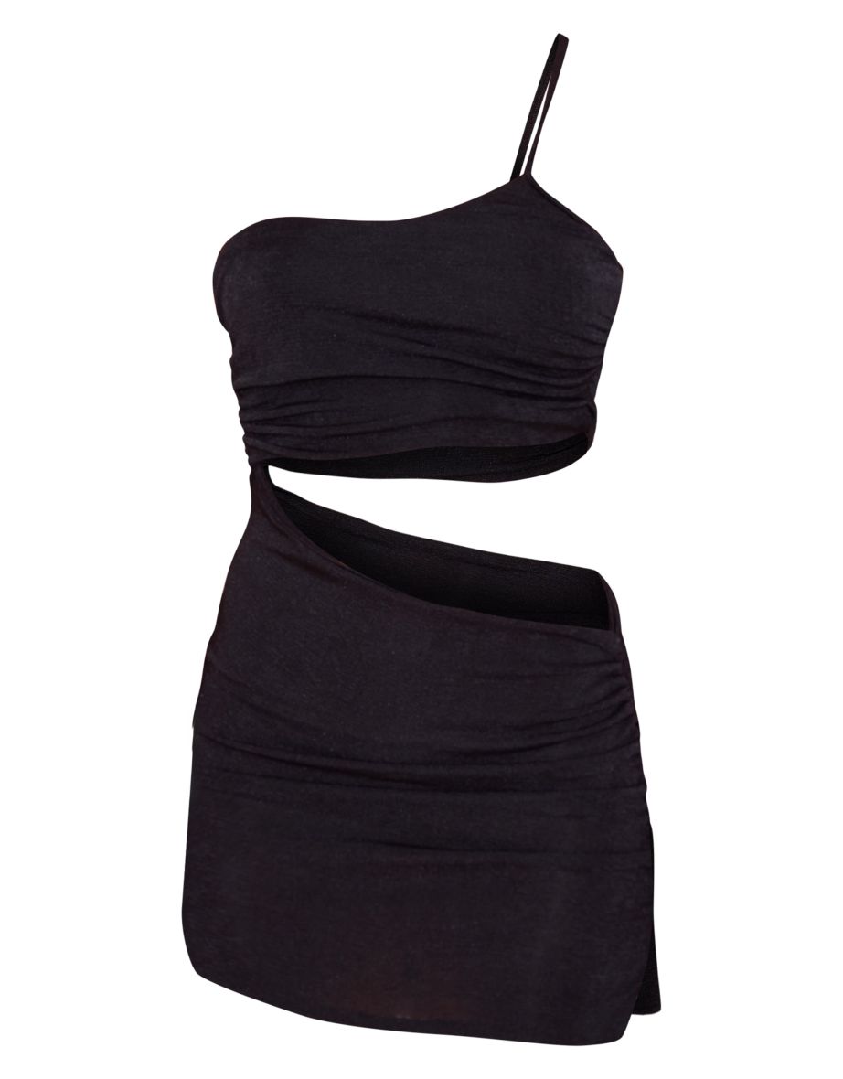 Petite Black One Shoulder Cut Out Mini Dress - 4