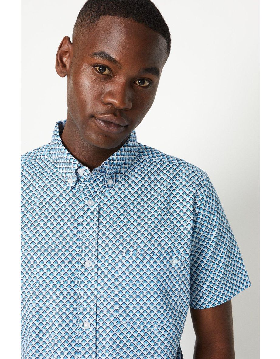 Ditsy Arrow Print Short Sleeve Shirt - navy - 3