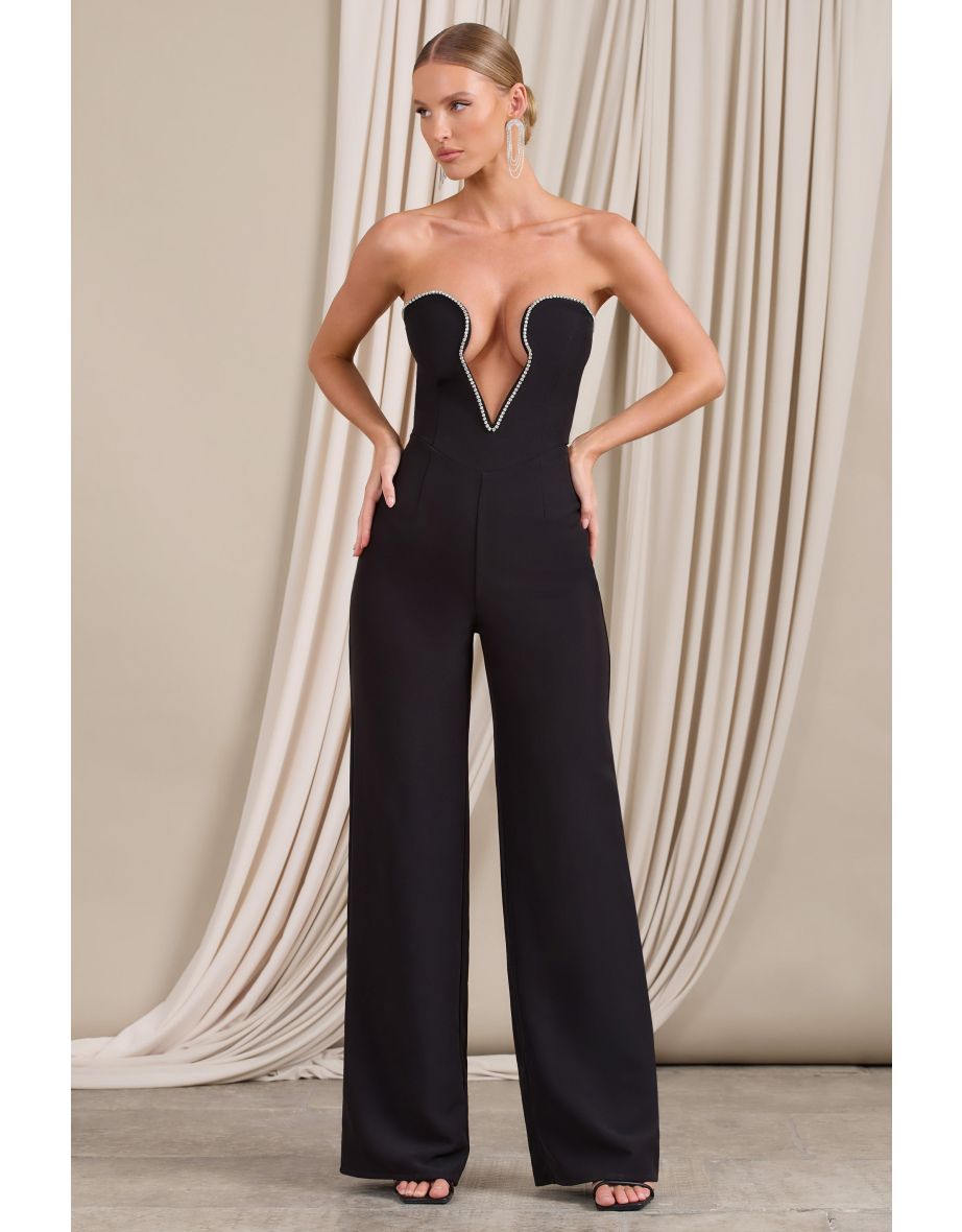 Sequin Sleeveless Maxi Wide Leg Jumpsuit in Black - Sale from Yumi UK