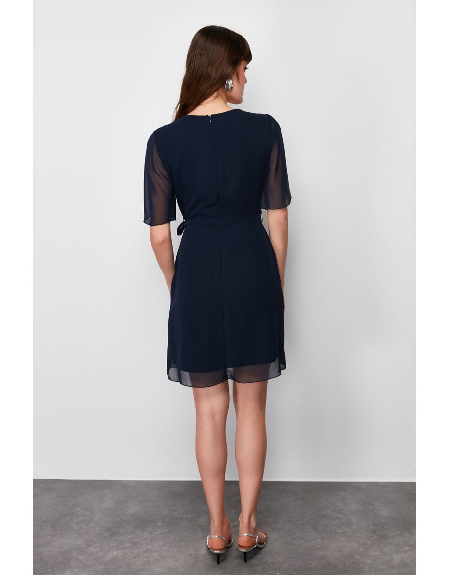 Trendyol Navy A-Line Mini Wrap Dress - 5