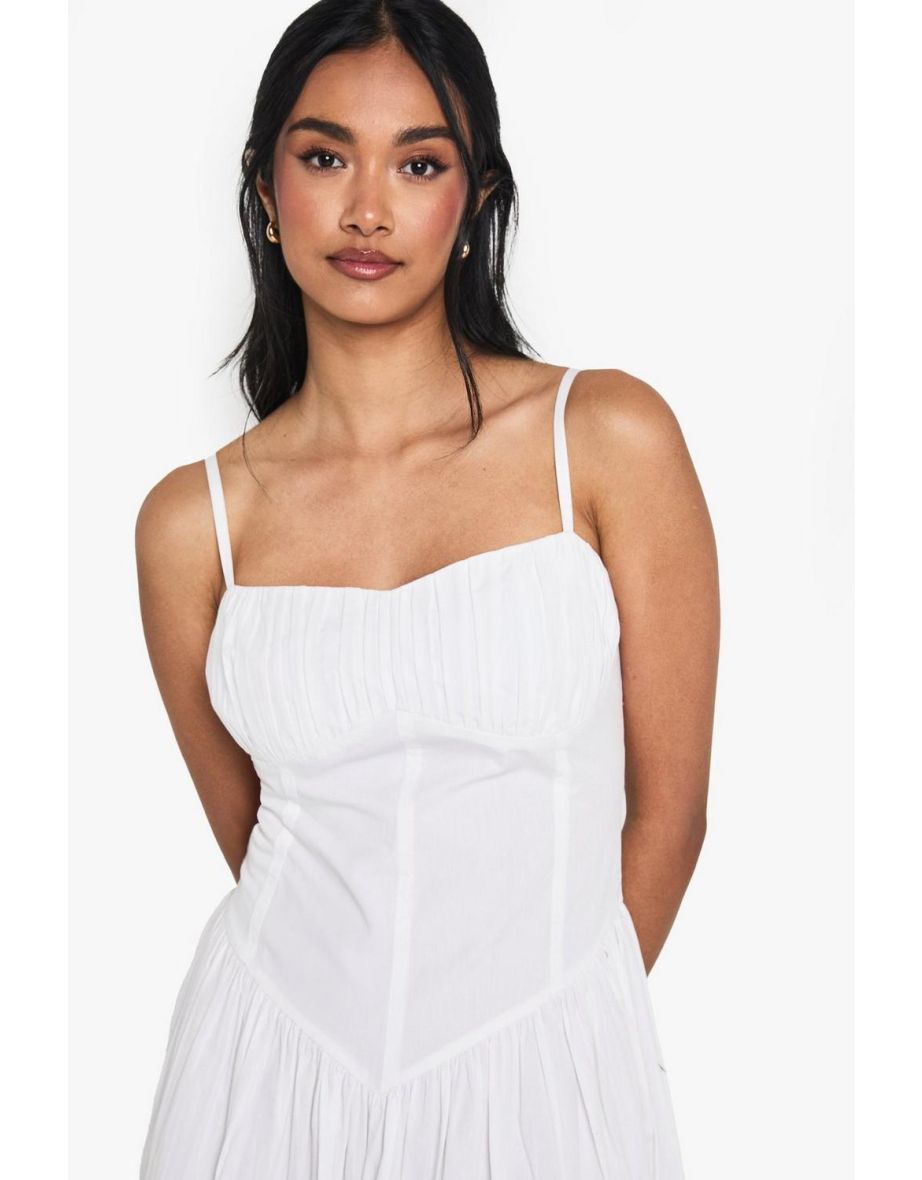 Cotton Poplin Milkmaid Maxi Dress - white - 3