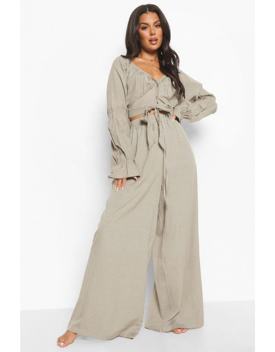 Essentials Linen Look Beach Trousers - khaki - 3