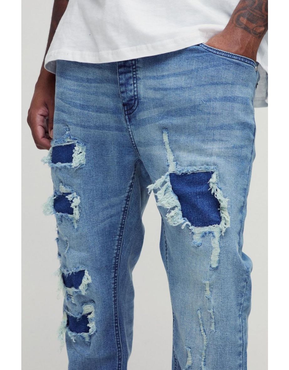 Plus Super Distressed Dirty Wash Skinny Jeans - mid wash - 2