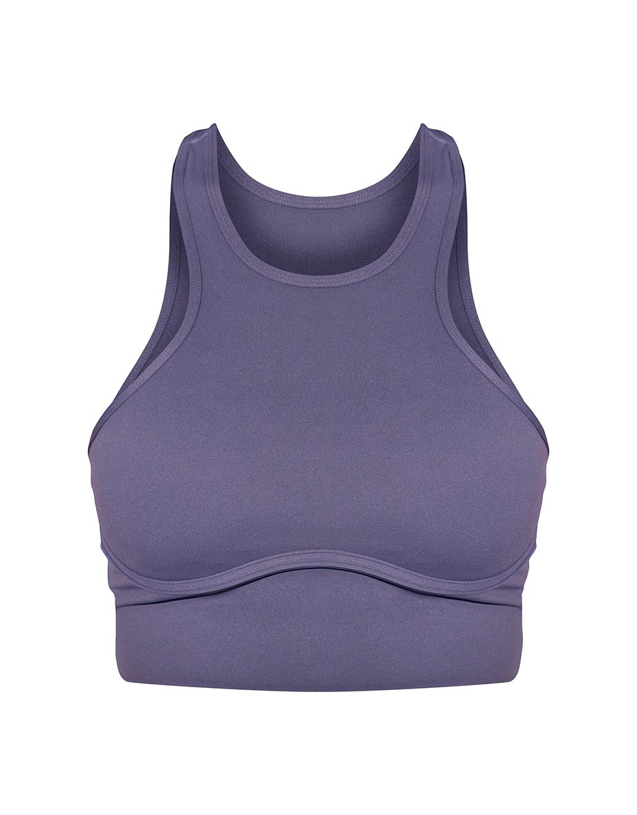 Dark Grey Sculpt Longline Under Bust Detail Double Strap Sports Bra - 4
