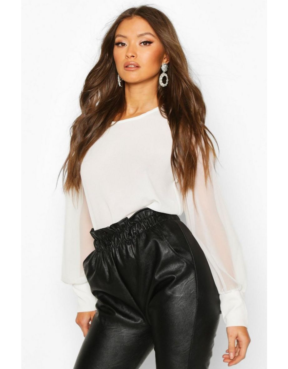 Sheer Sleeve Soft Blouse - white