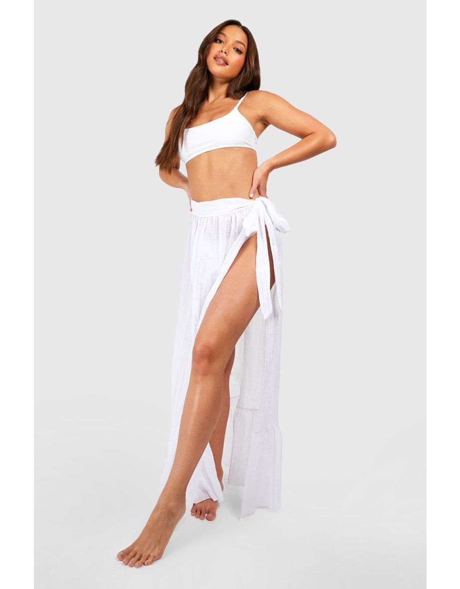 Tall Plisse Frill Detail Maxi Sarong - white