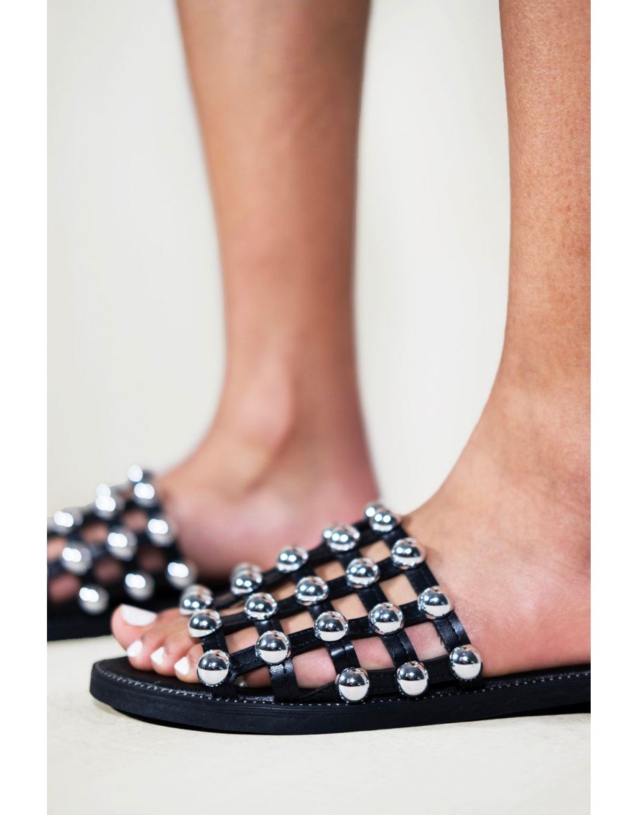 KELLY STUDDED SLIDER WITH CAGED STUDDED DETAILING IN BLACK - 2