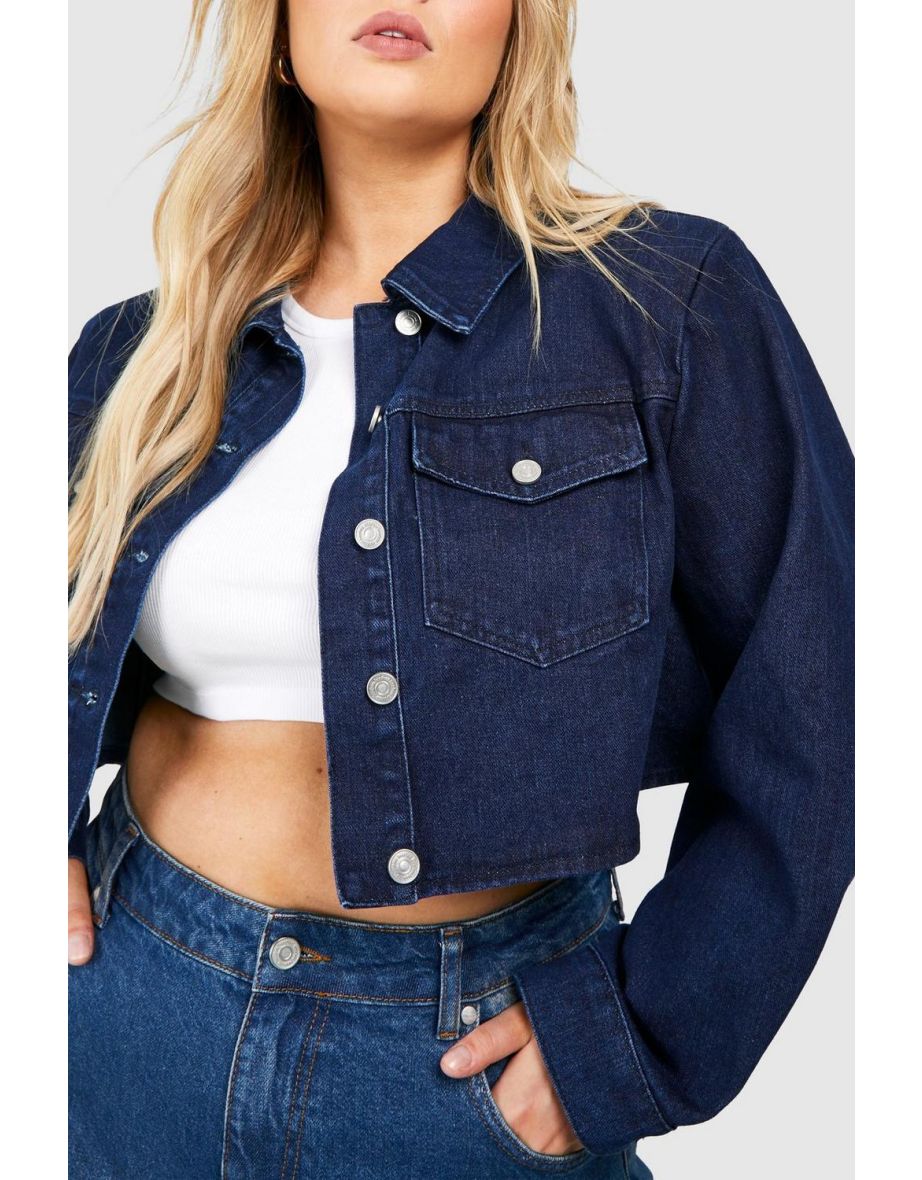 Plus Boxy Cropped Denim Jacket - indigo - 3