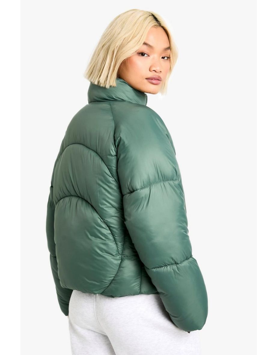 Quilt Detail Puffer Jacket - green - 3