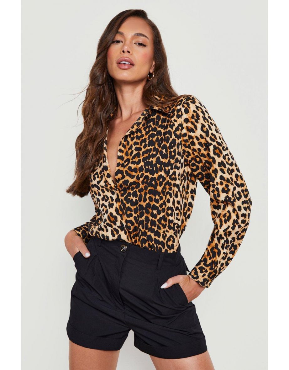 Leopard Print Oversized Shirt - brown
