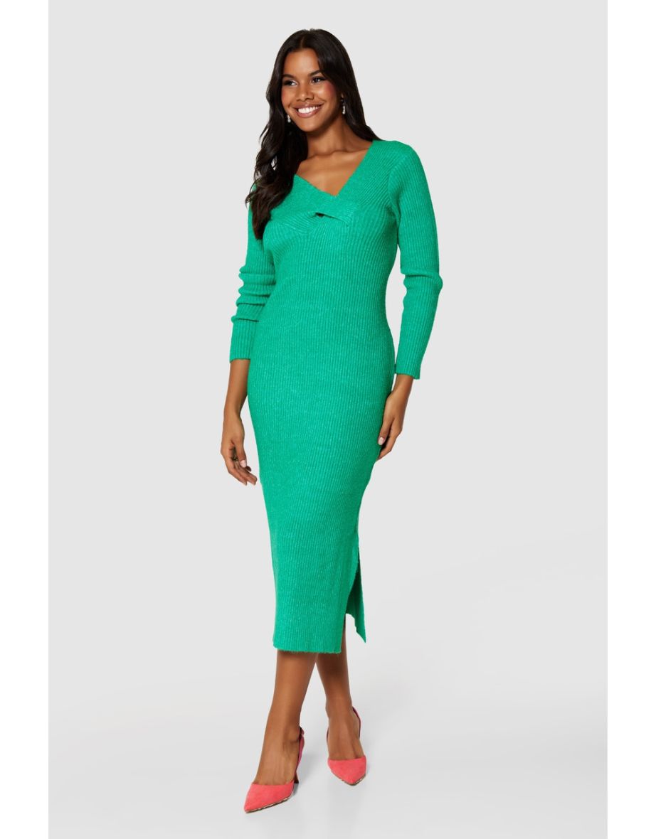 Green Bodycon Midaxi Jumper Dress with Long Sleeve