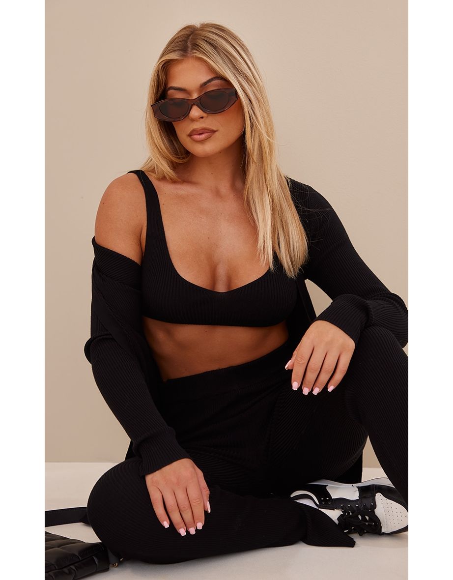 Black Knitted Ribbed Bralet