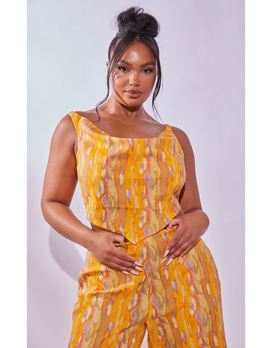 Plus Orange Swirl Cowl Tie Back Top