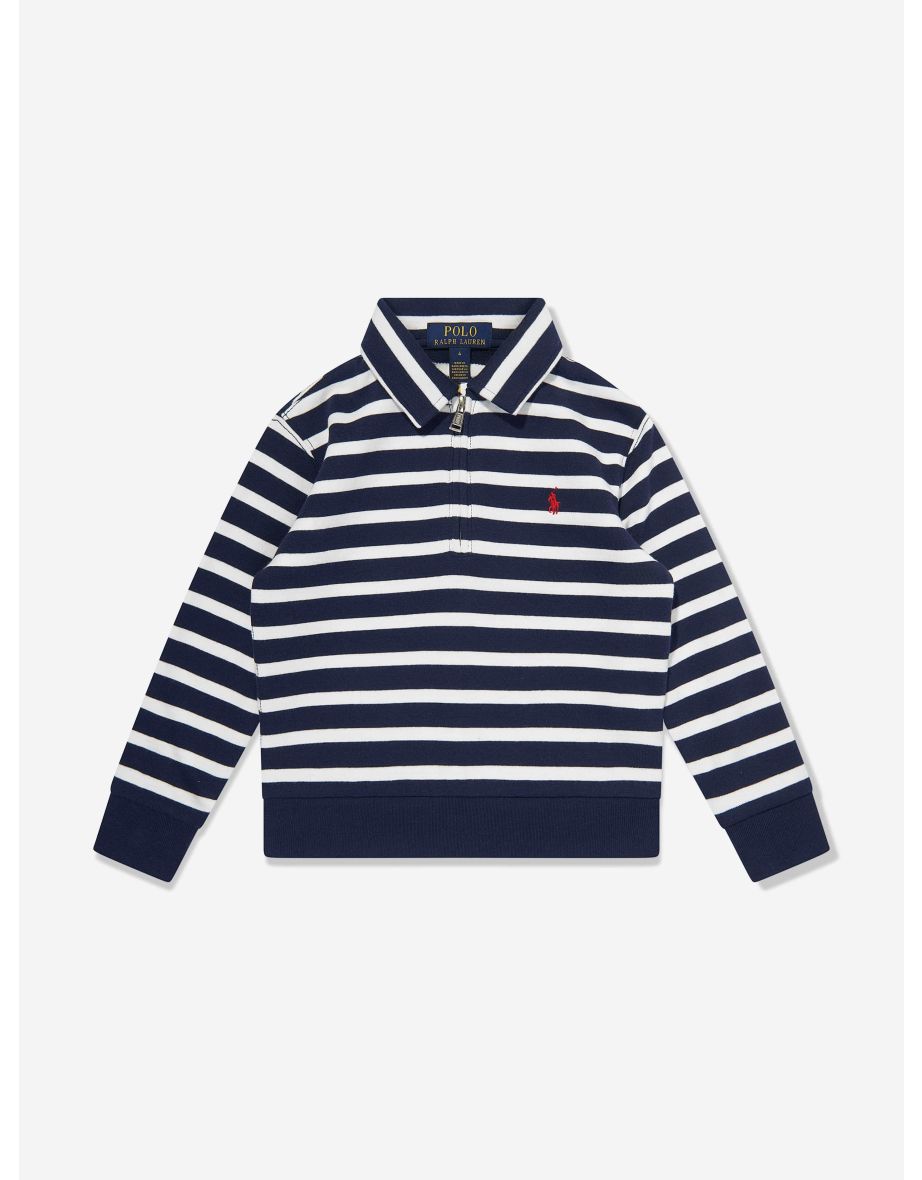 Boys Striped Half Zip Sweatshirt in Navy