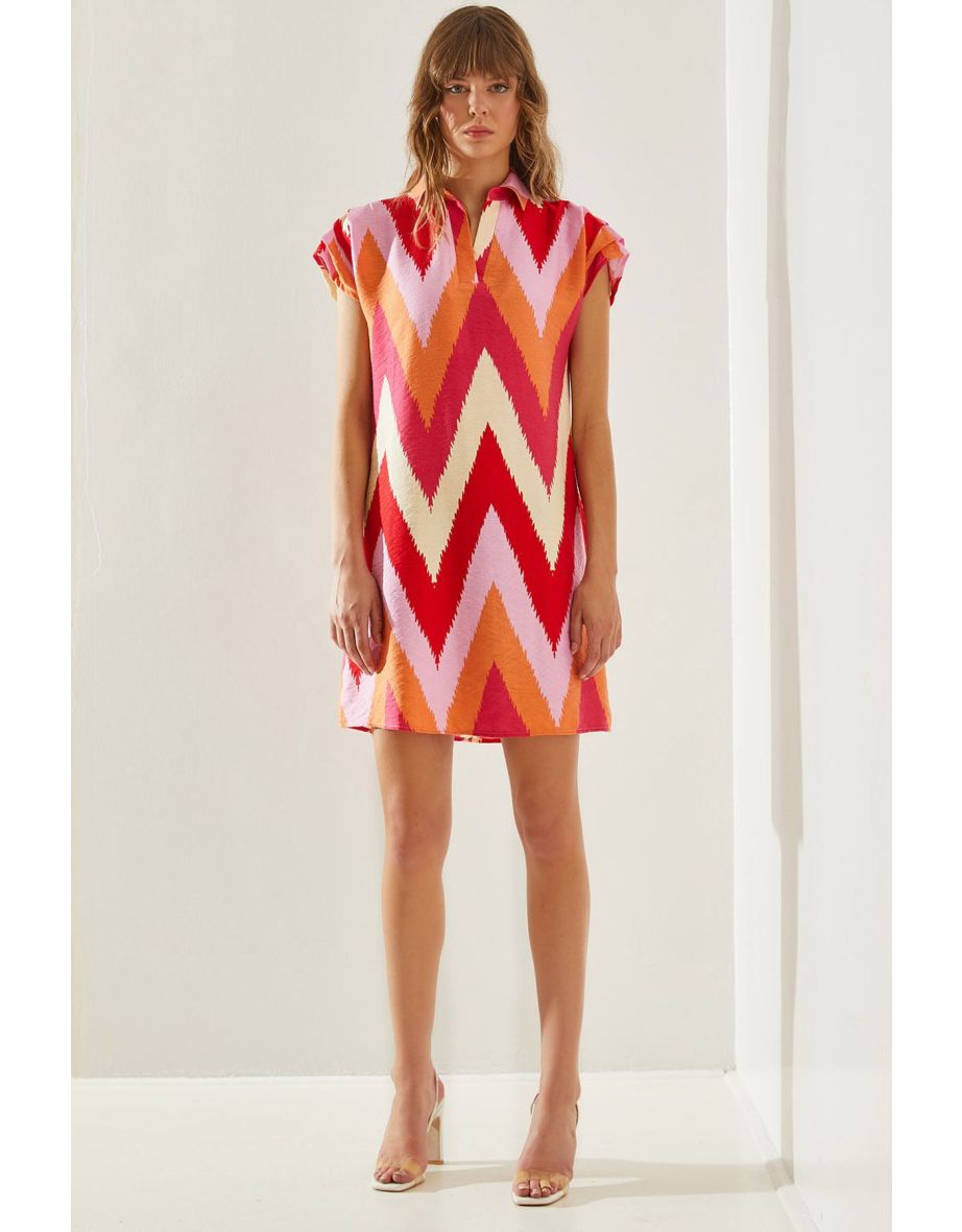 Women's Polo Collar Patterned Summer Dress