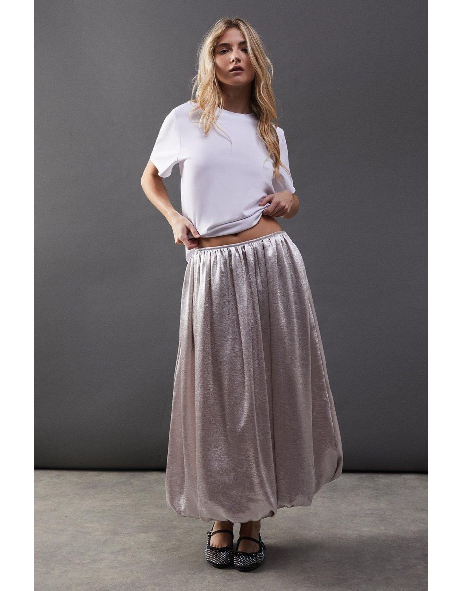 High Shine Metallic Puff Ball Maxi Skirt