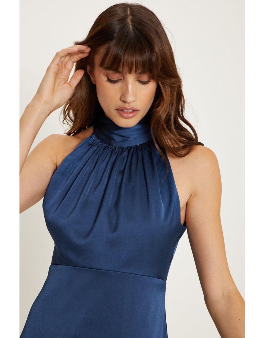 Petite Satin Halter Neck Midi Dress - 3