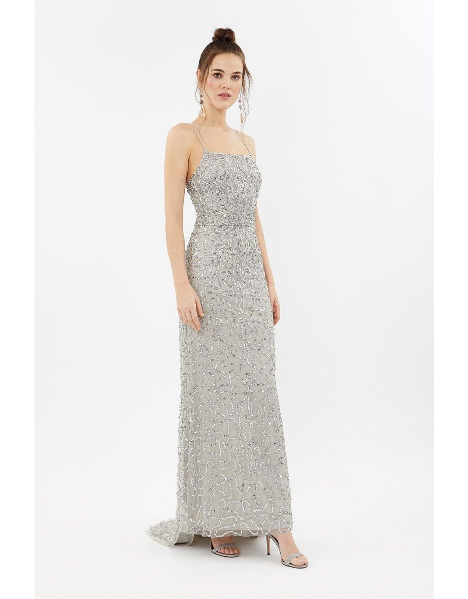 All Over Sequin Cross Over Back Maxi Dress