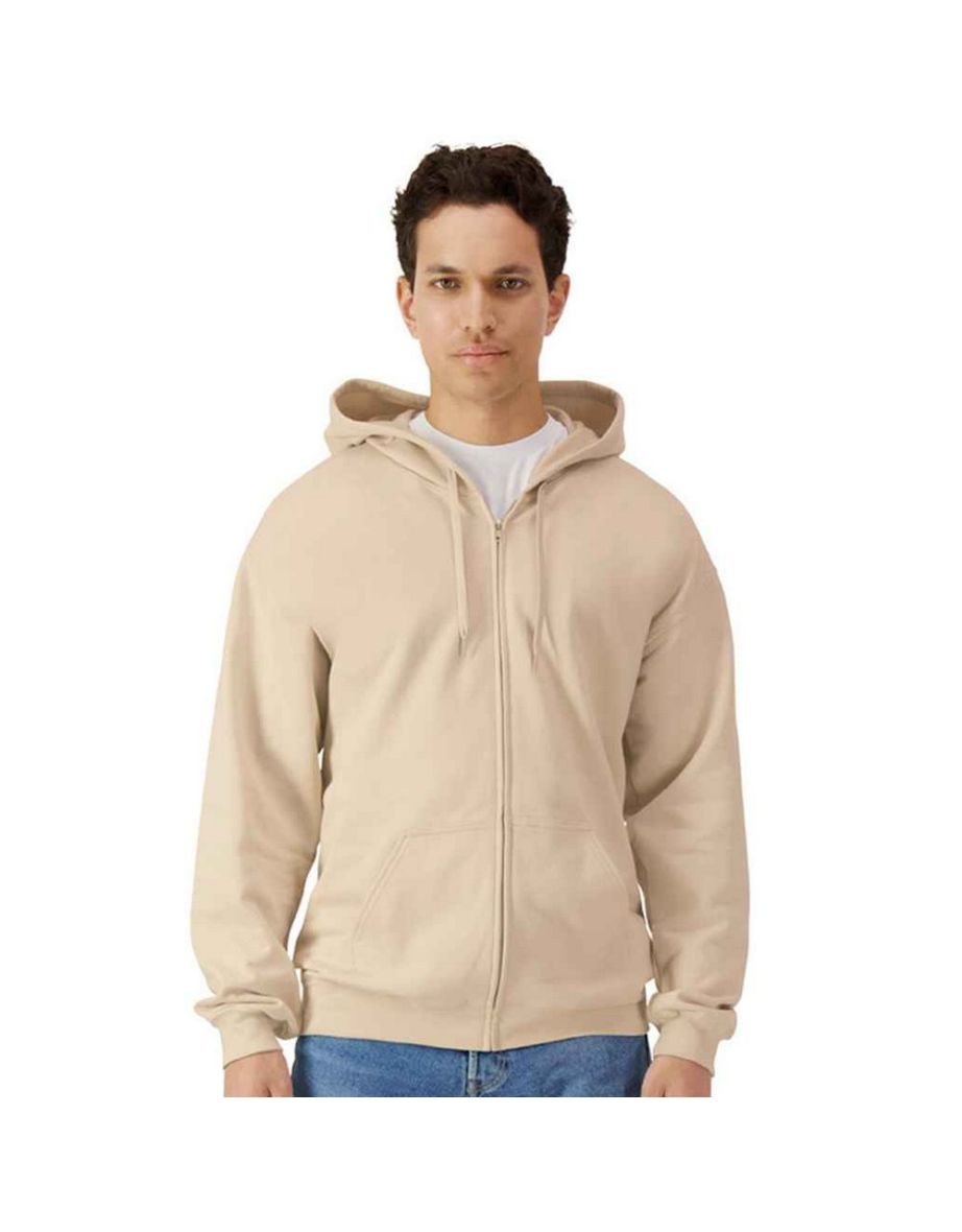 Gildan Mens Midweight Soft Touch Full Zip Hoodie - Sand