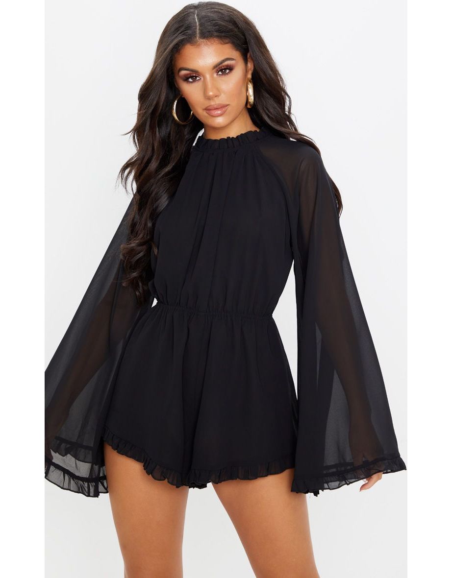 Black Backless Chiffon Playsuit