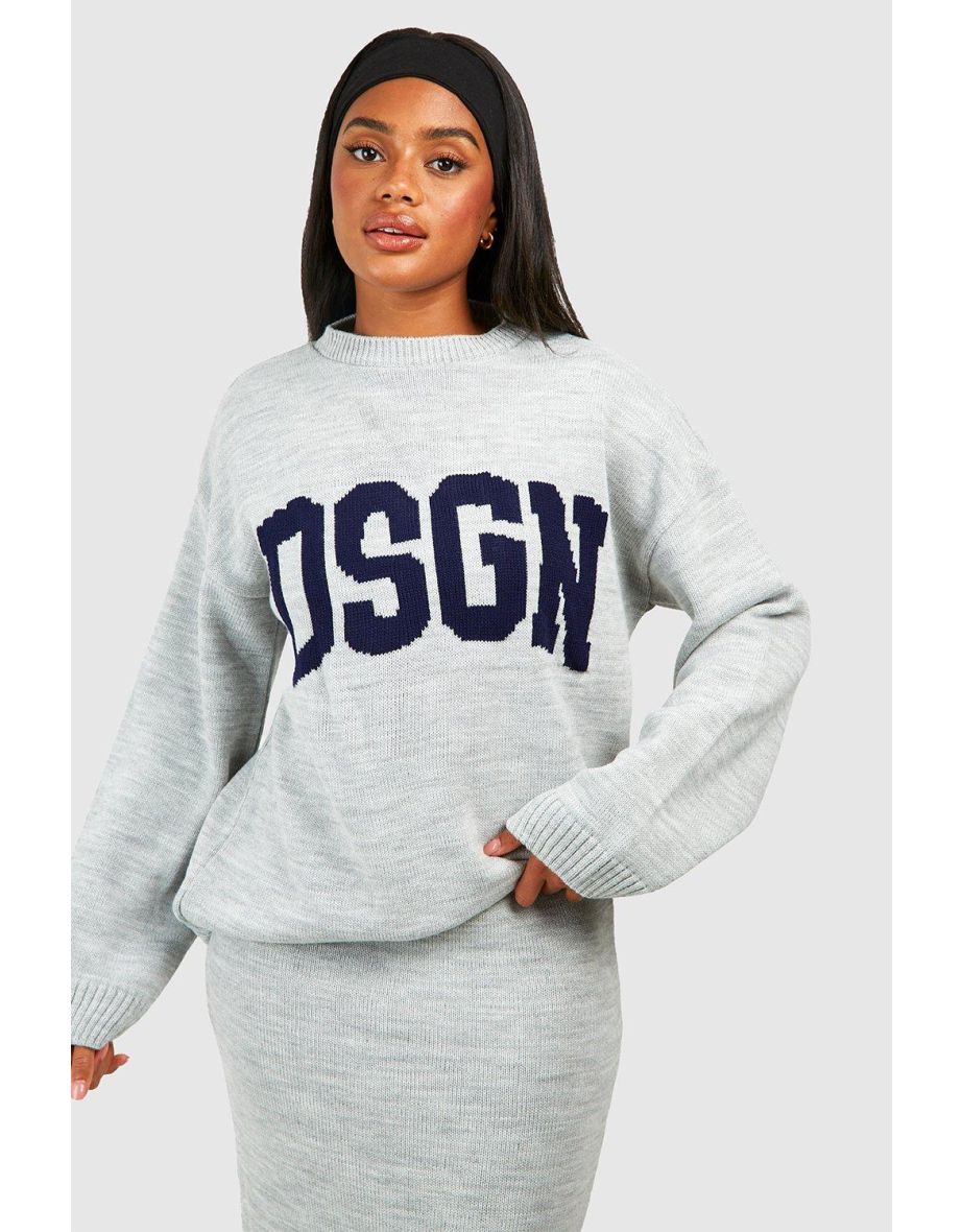 Dsgn Crew Neck Knitted Jumper And Maxi Skirt Set - grey - 3