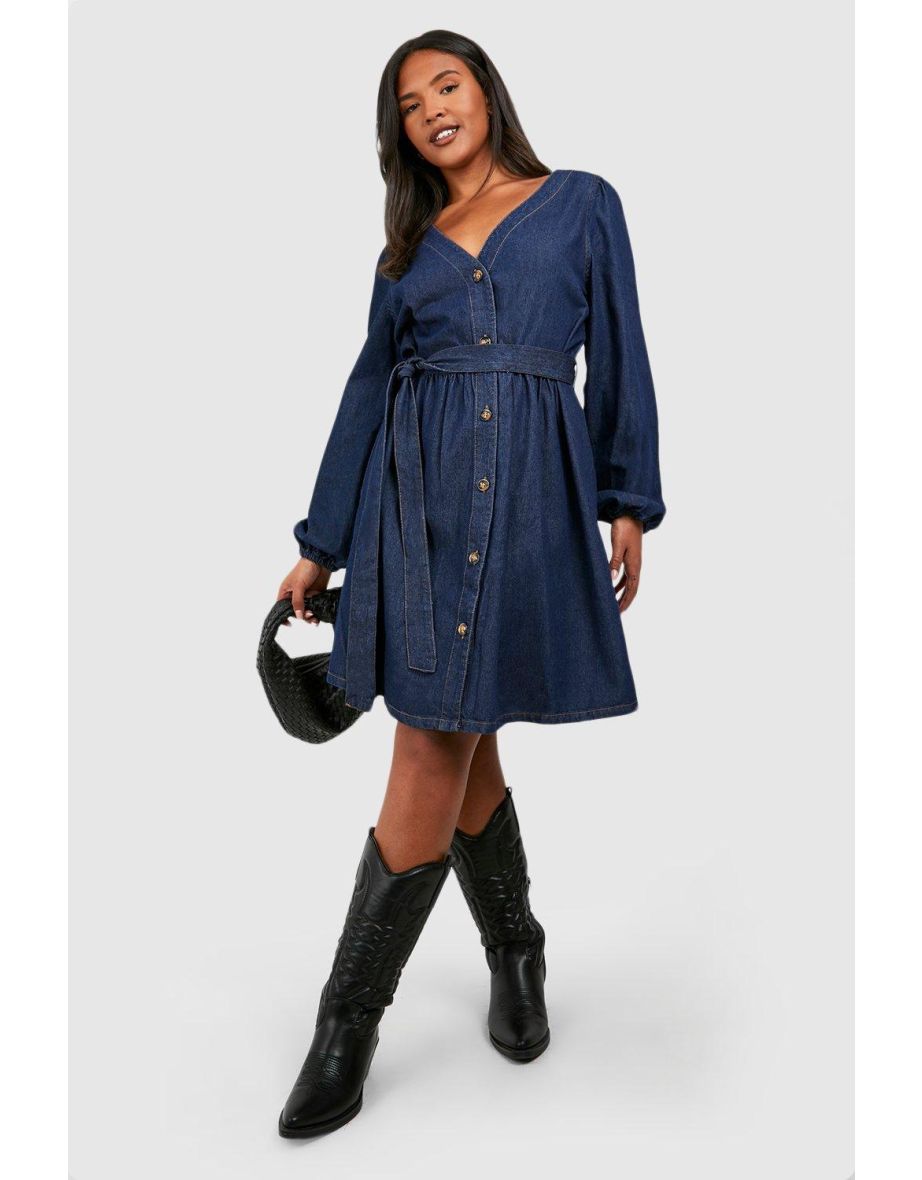 Denim skater dress plus size best sale