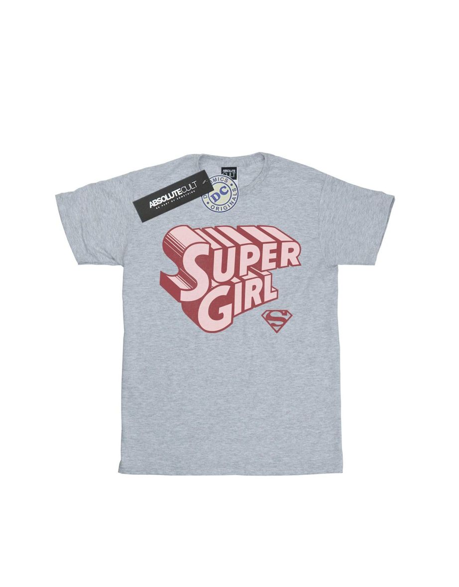 DC Comics Girls Supergirl Retro Logo Cotton T-Shirt - Sports Grey