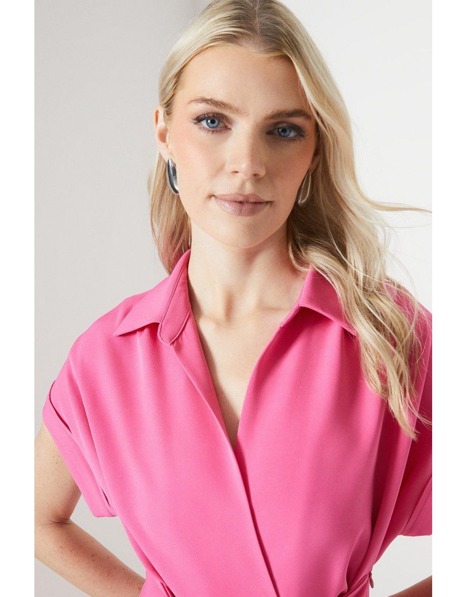 Front Tie Shirt Midaxi Dress - pink - 3