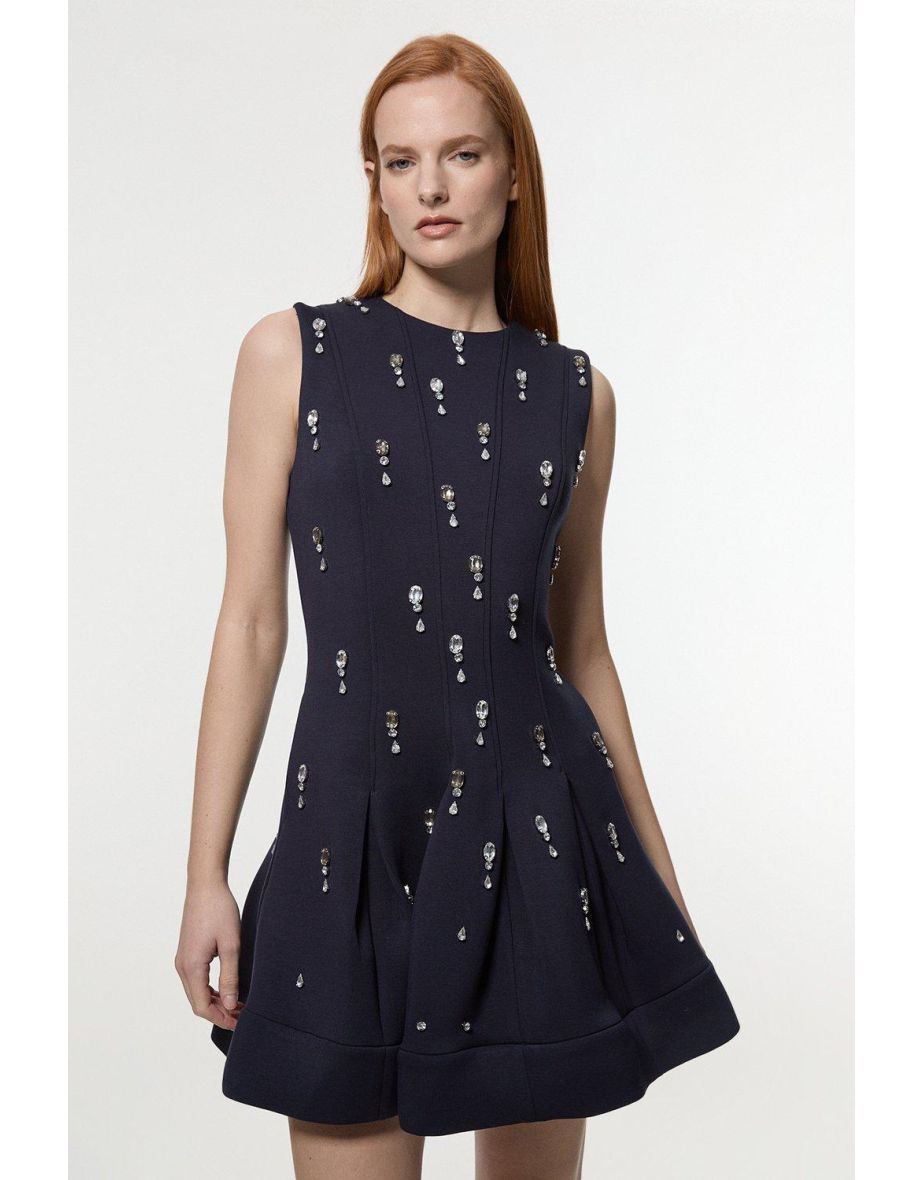 Crystal Embellished Premium Scuba Jersey Mini Dress