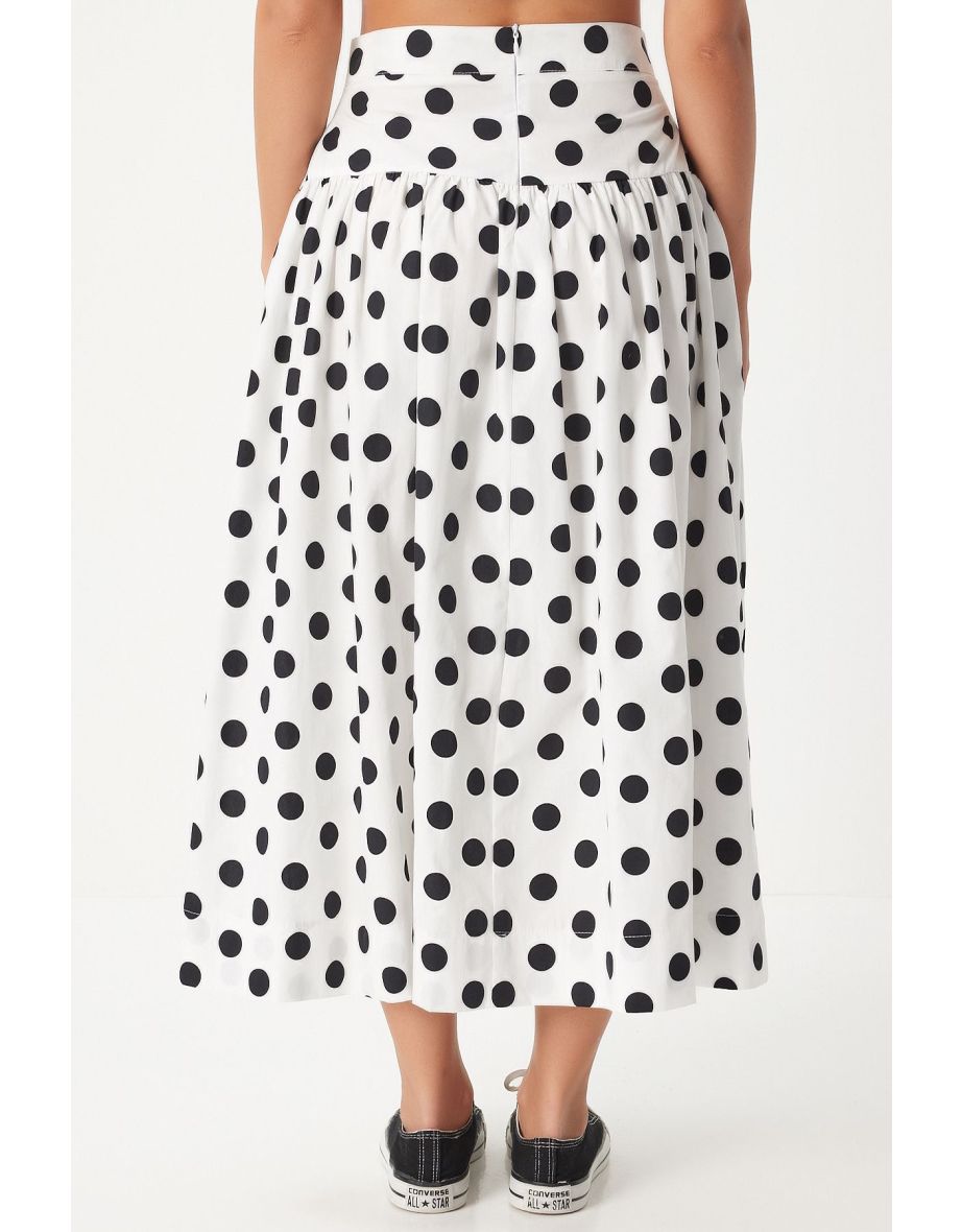 Women's White Polka Dot Summer Poplin Skirt - 3