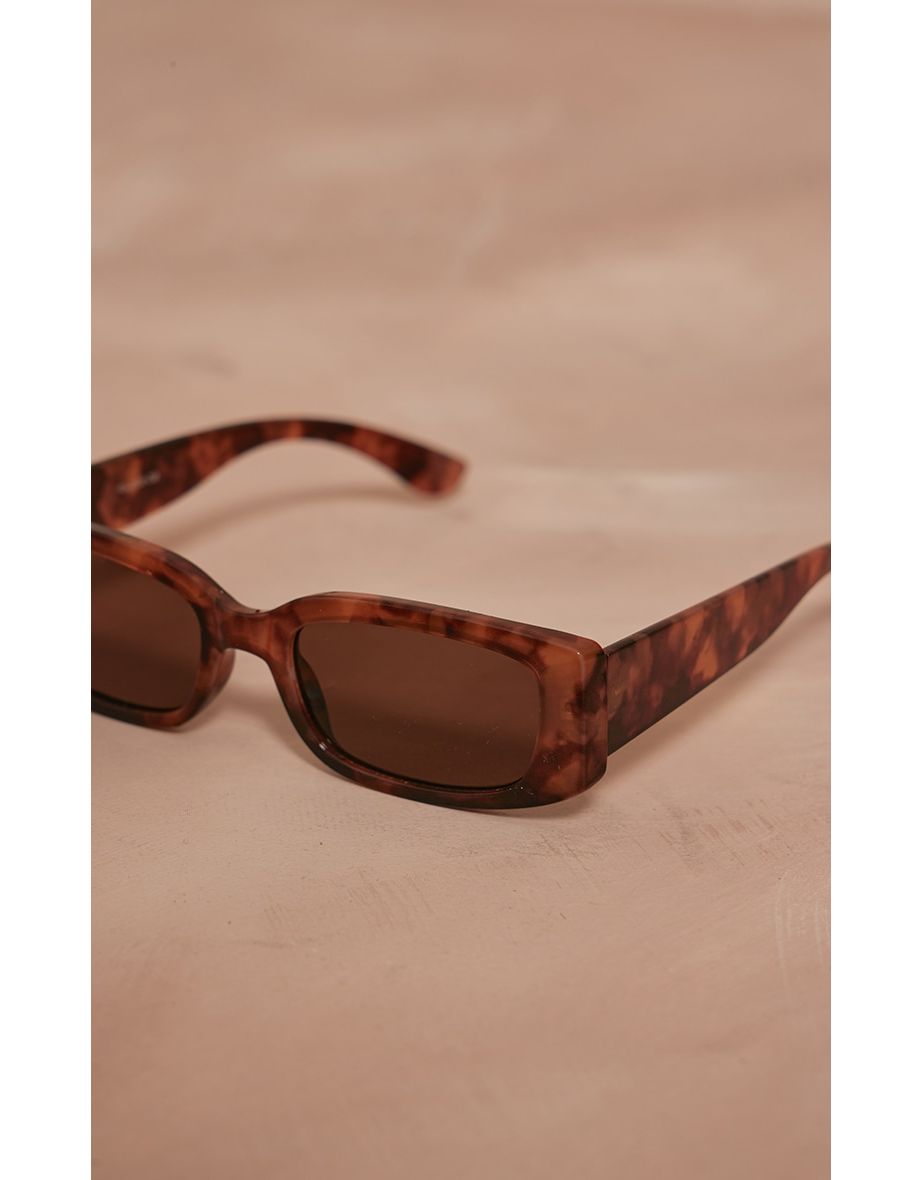 Orange Tort Brown Lens Slim Rectangle Sunglasses - 2