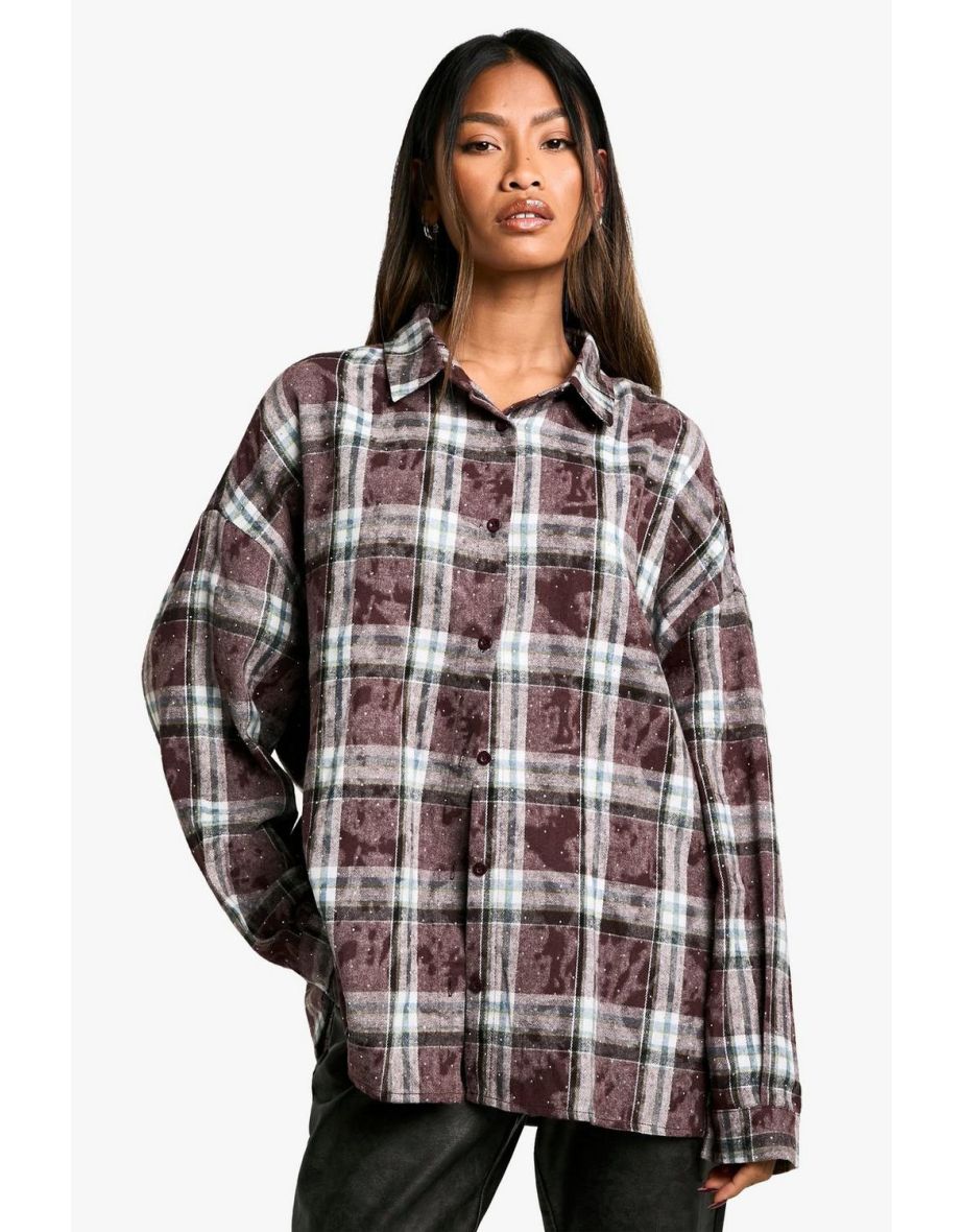 Embellished Check Oversized Shirt
