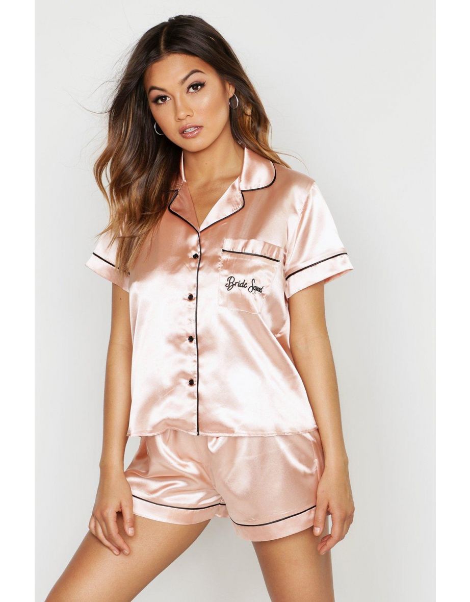 'Bride Squad' Satin Embroidered Set - rose gold