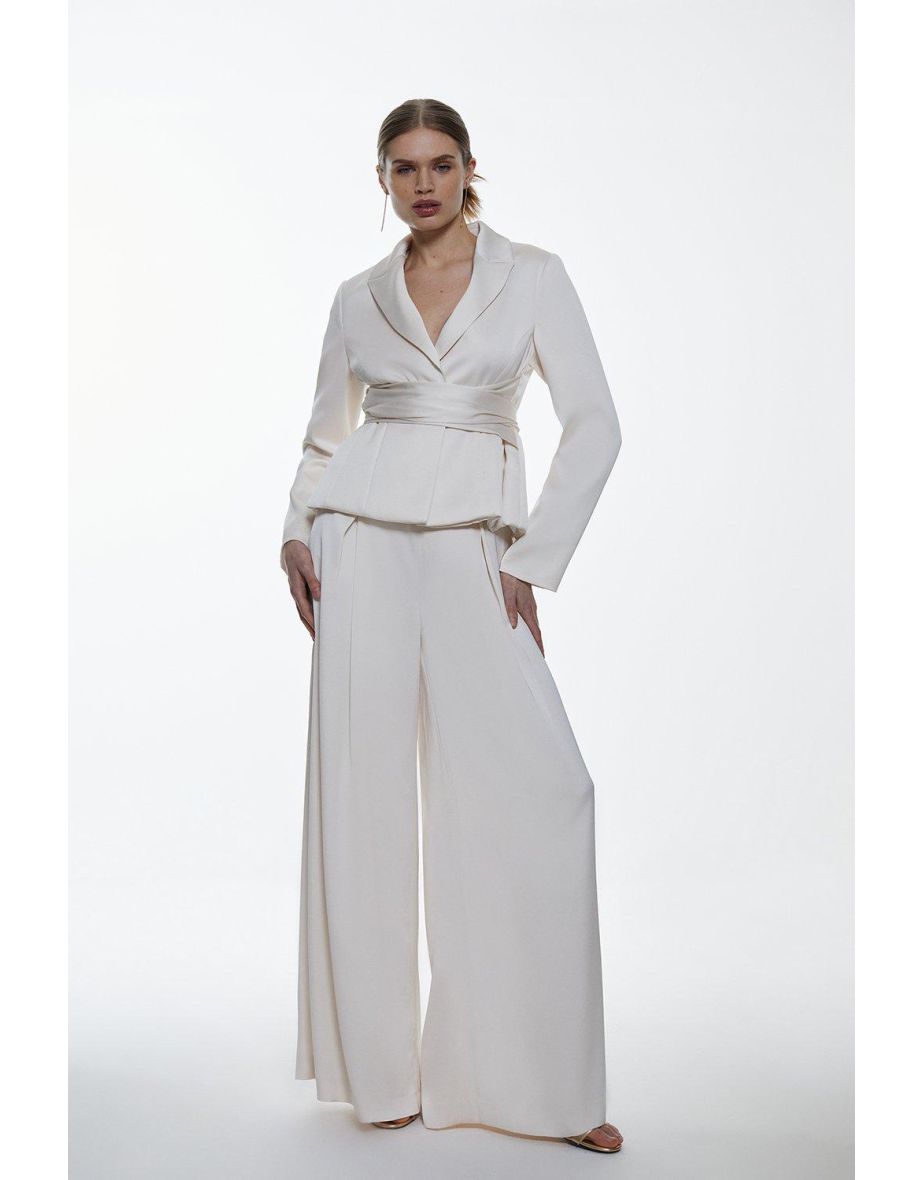 Petite Satin Back Crepe Wide Leg Pants | Karen Millen