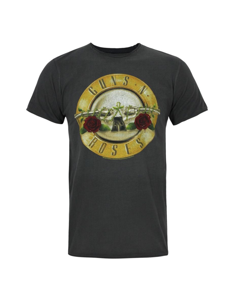 Amplified Official Mens Guns N Roses Foil Drum T-Shirt - Charcoal/Gold