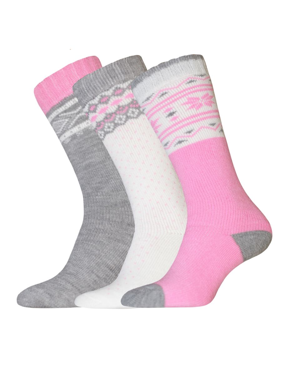 Womens/Ladies Arron Wellington Socks (Pack Of 3) - White/Grey/Pink