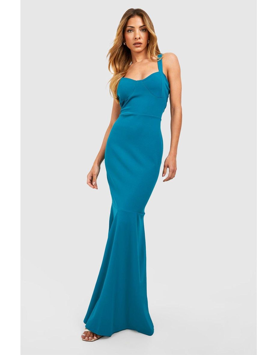 Fitted Fishtail Maxi Bridesmaid Dress - teal