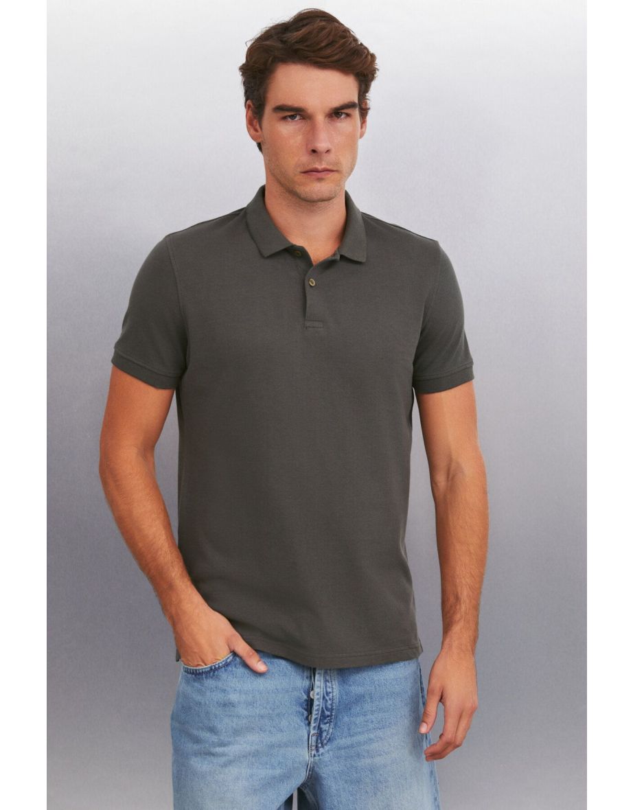 MARTEN Men's 100% Cotton Short Sleeve Regular Fit Anthracite Polo Collar T-shirt