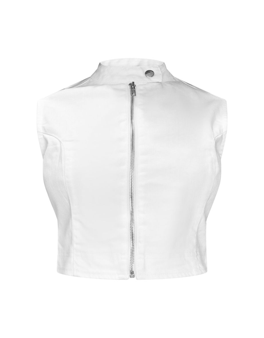 Ecru Zip Up Denim Vest - 4