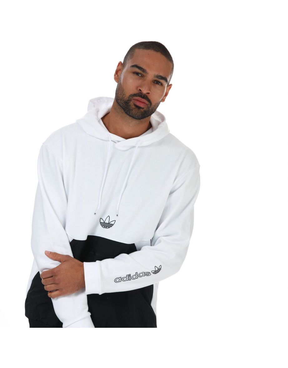 Men's adidas Originals SPRT Archive Mixed Material Sweat Hoody in White - 5