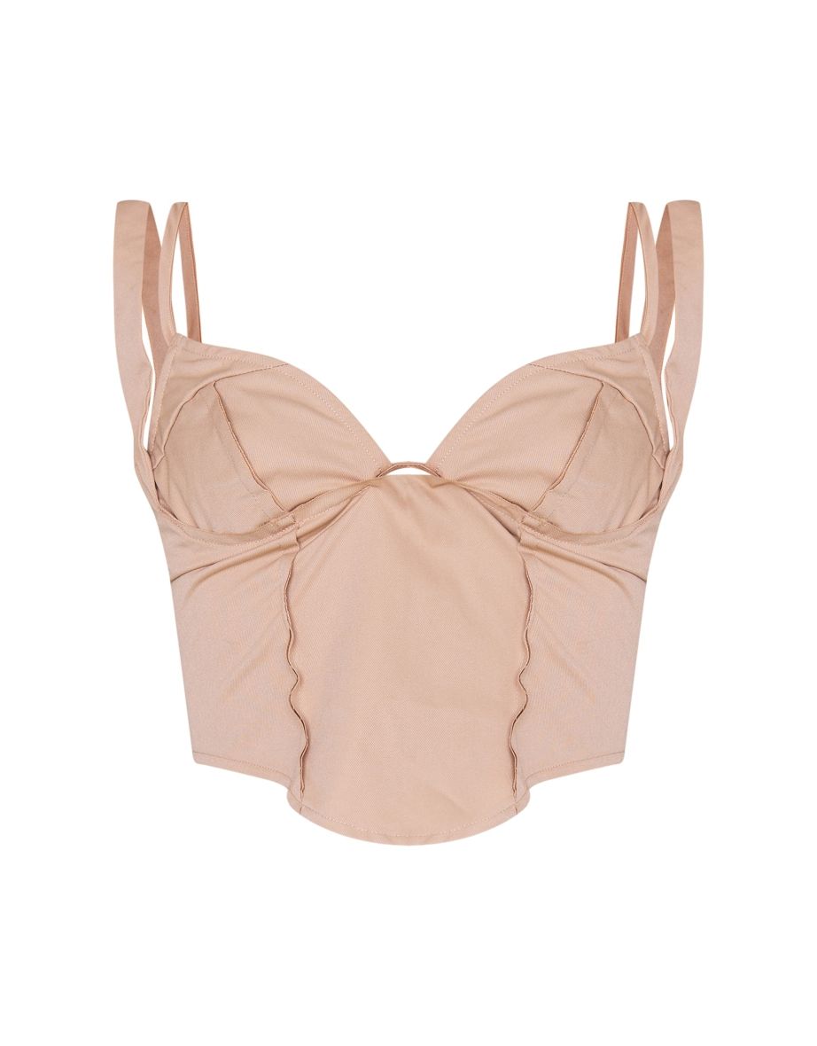 Sand Woven Under Wire Raw Edge Crop Top - 4