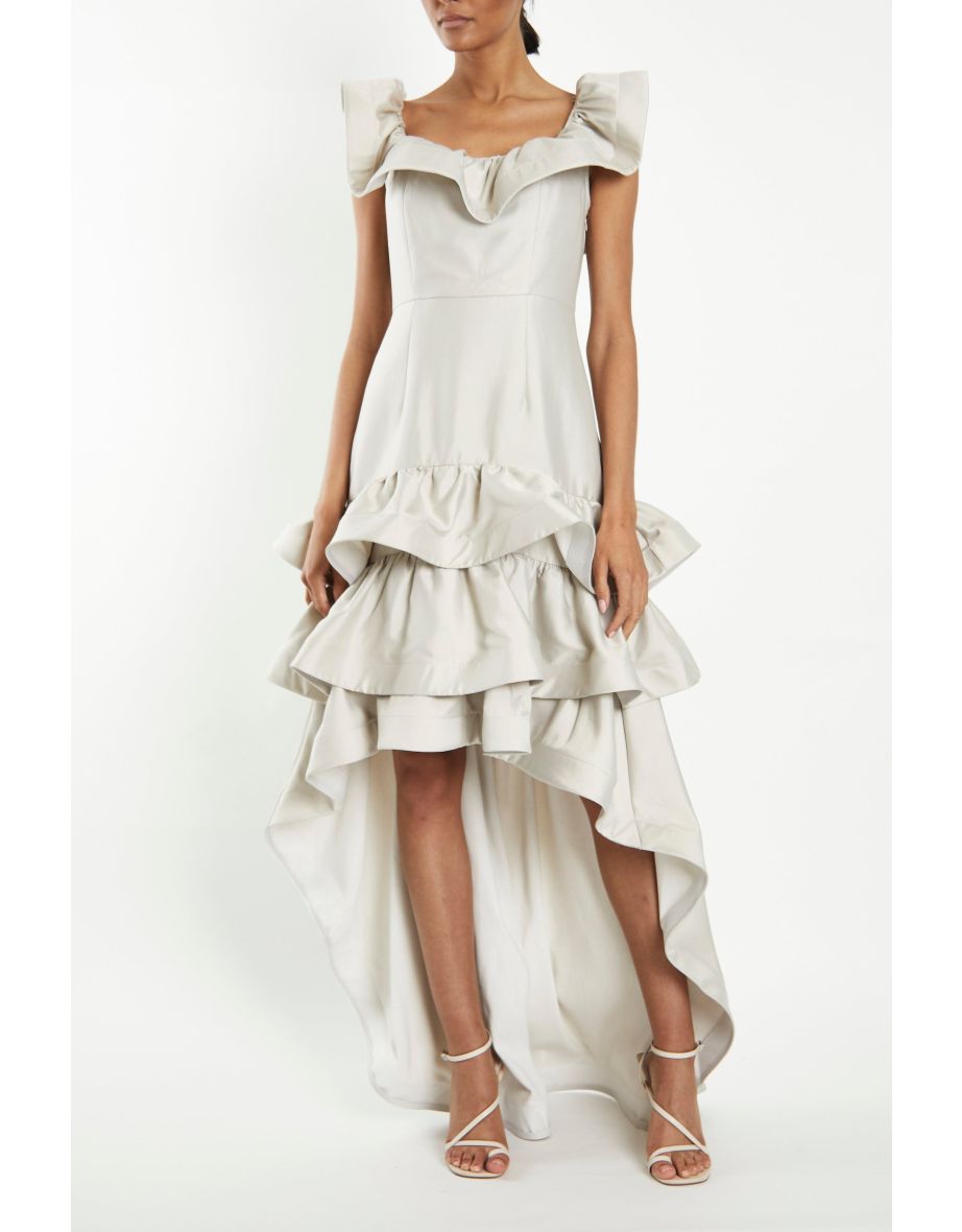 Oasis ruffle maxi shop dress pale grey