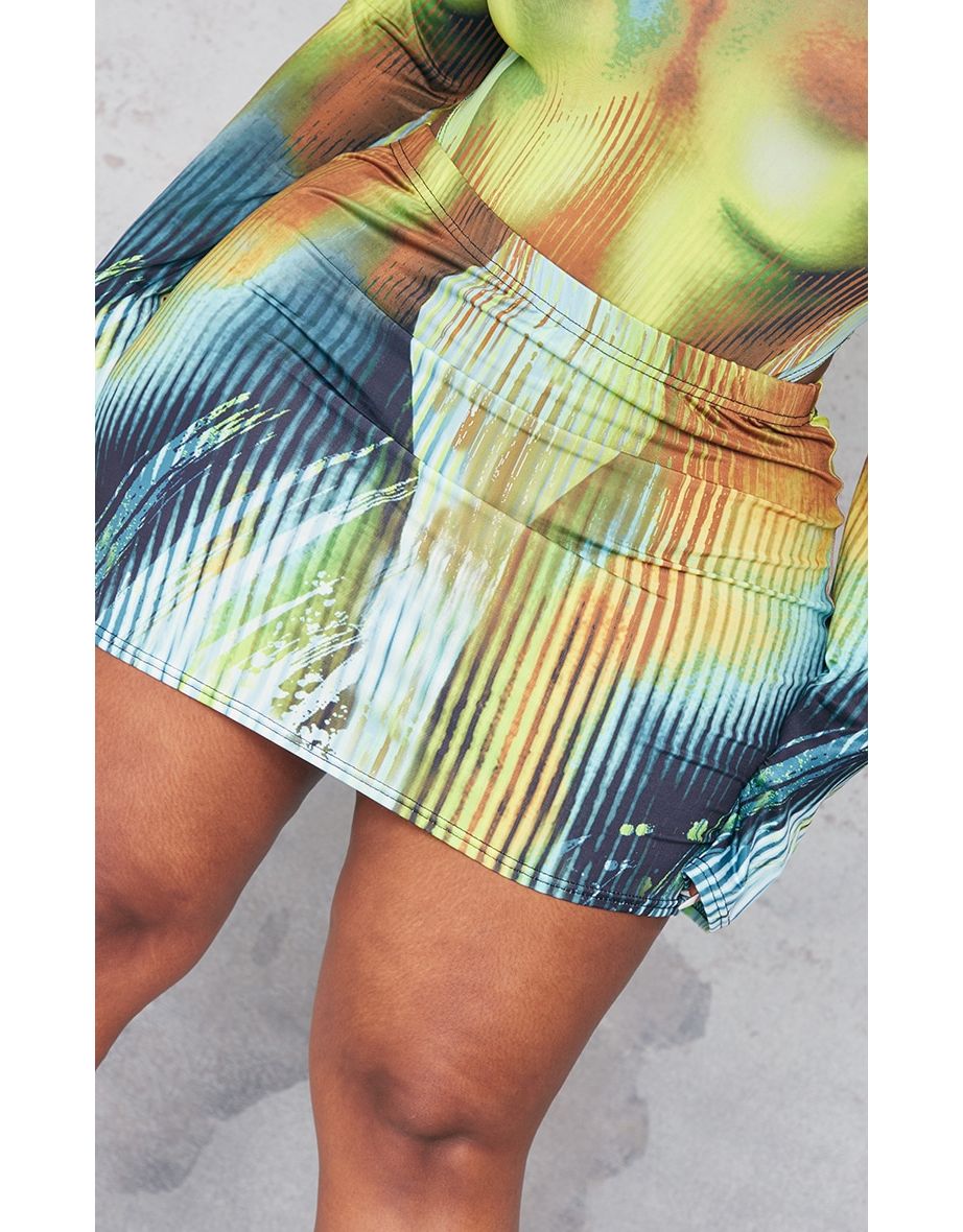 Shop Plus Multi Body Print Low Rise Micro Mini Skirt Online