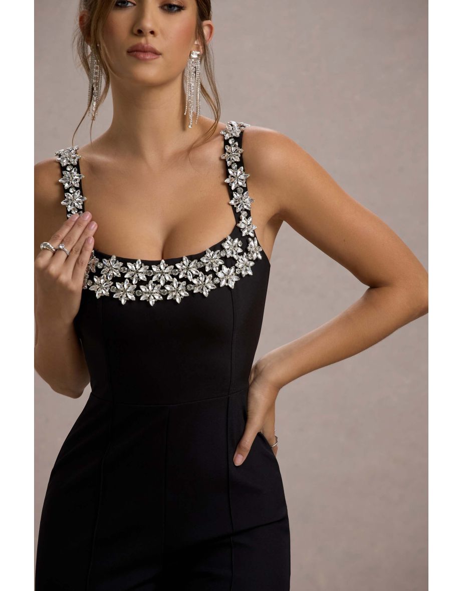 Amadi | Black Embellished Strappy Flared-Leg Jumpsuit - 5