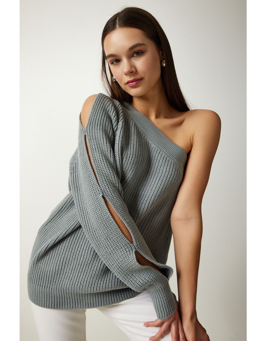 Women's Stone Window Detailed Single Sleeve Knitwear Sweater